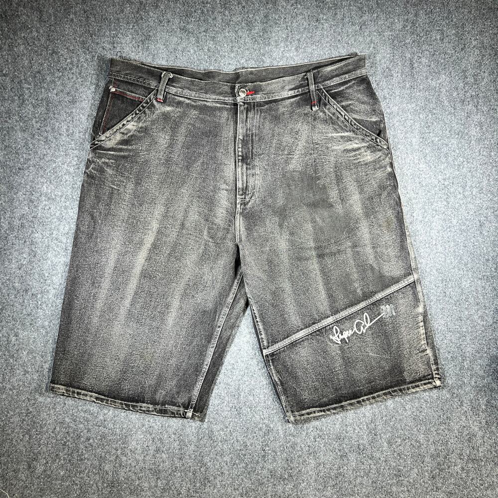Vintage Y2K Baggy Tupac Makaveli Black Denim Jean Shorts W44